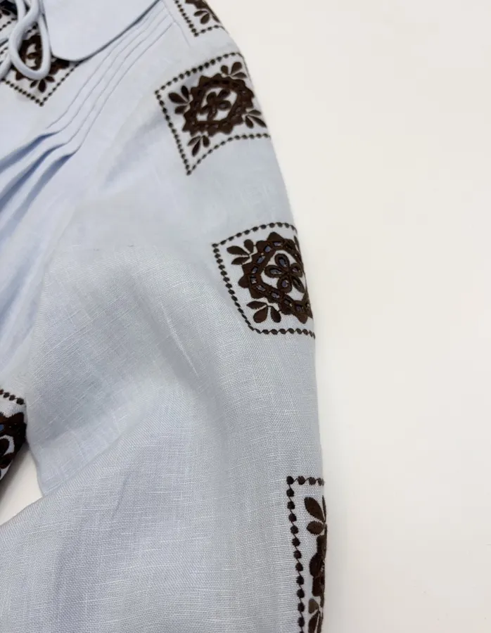 Light Blue Embroidered Panel Shirt Dress in Light Blue, product view 08