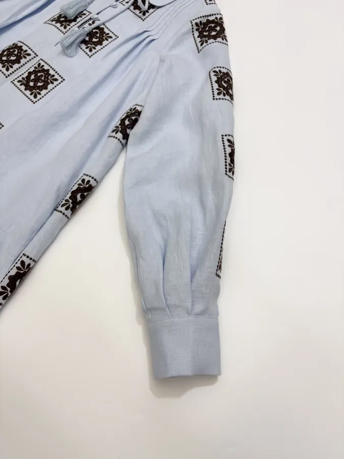 Light Blue Embroidered Panel Shirt Dress in Light Blue, product view 09