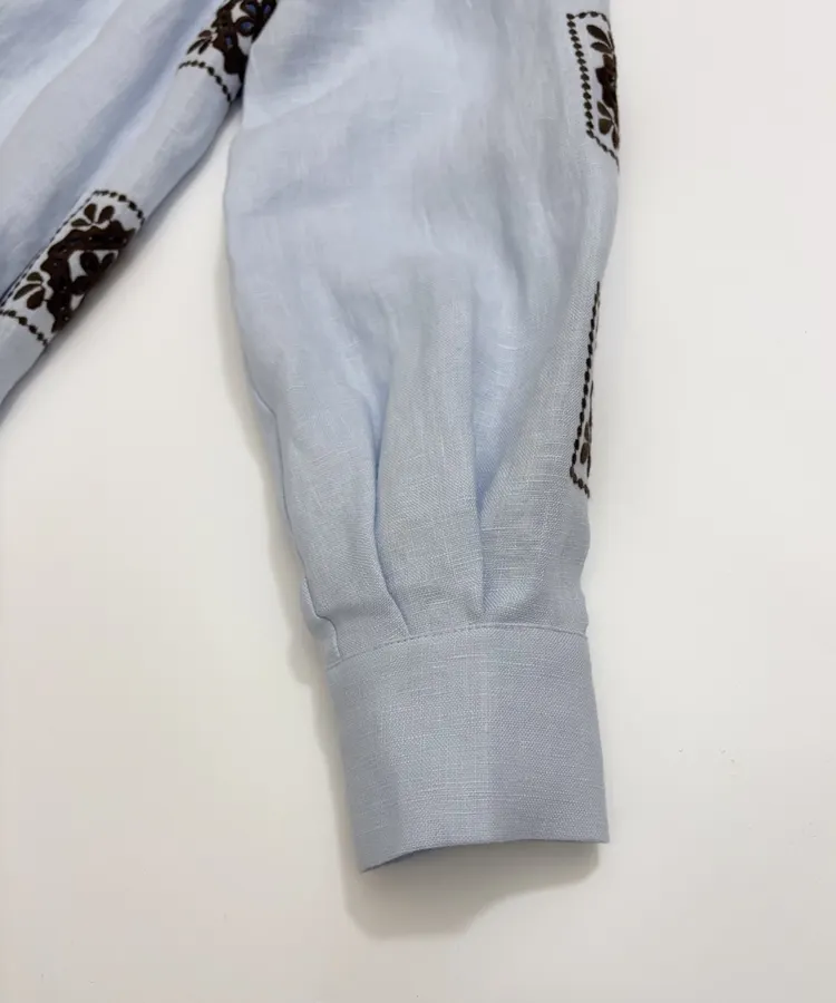 Light Blue Embroidered Panel Shirt Dress in Light Blue, product view 10