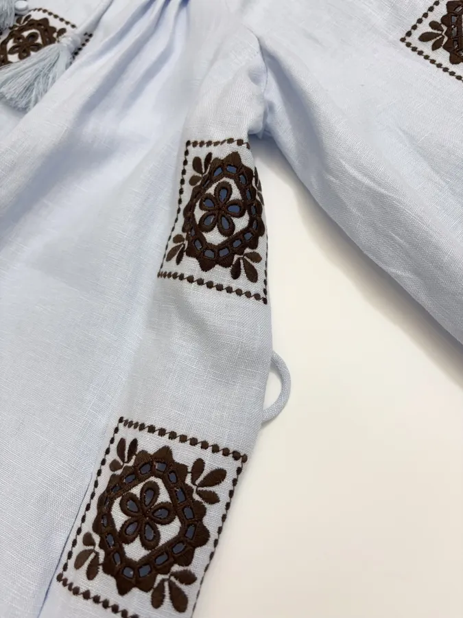 Light Blue Embroidered Panel Shirt Dress in Light Blue, product view 11