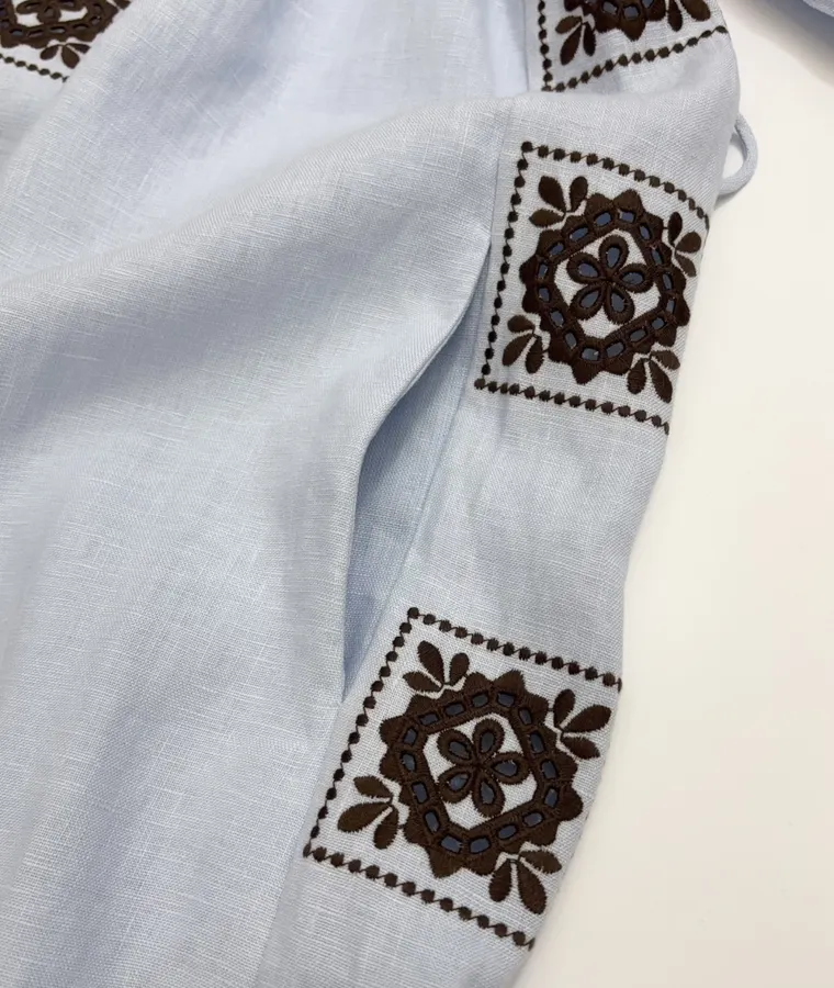 Light Blue Embroidered Panel Shirt Dress in Light Blue, product view 12