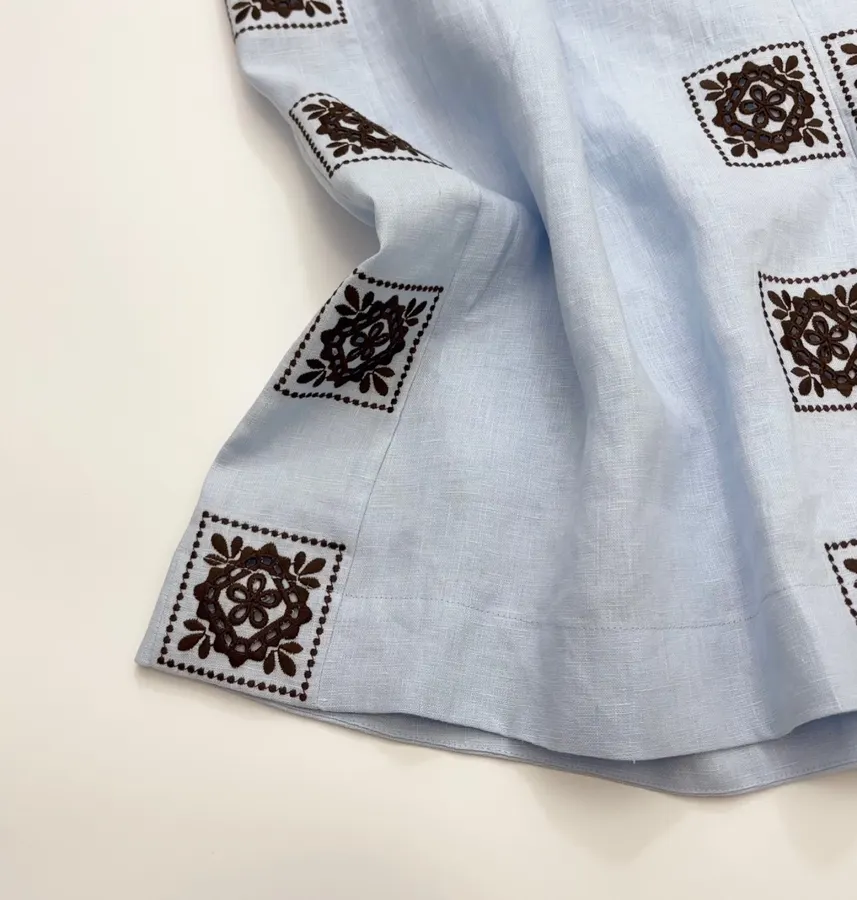 Light Blue Embroidered Panel Shirt Dress in Light Blue, product view 15
