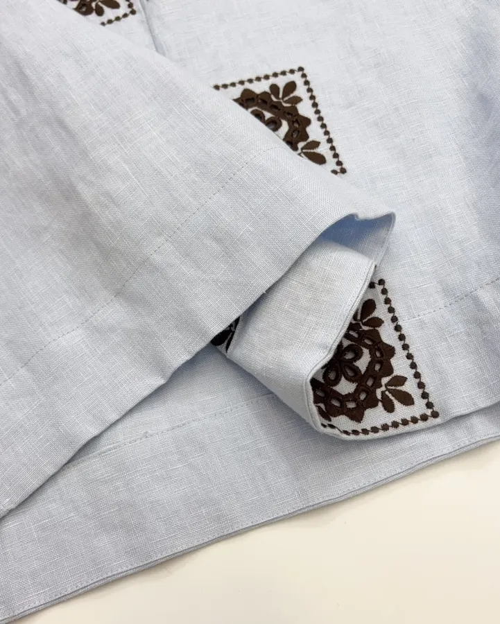 Light Blue Embroidered Panel Shirt Dress in Light Blue, product view 16