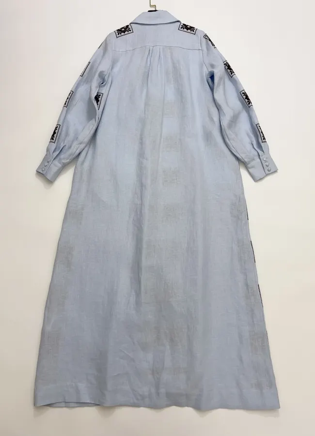 Light Blue Embroidered Panel Shirt Dress in Light Blue, product view 20