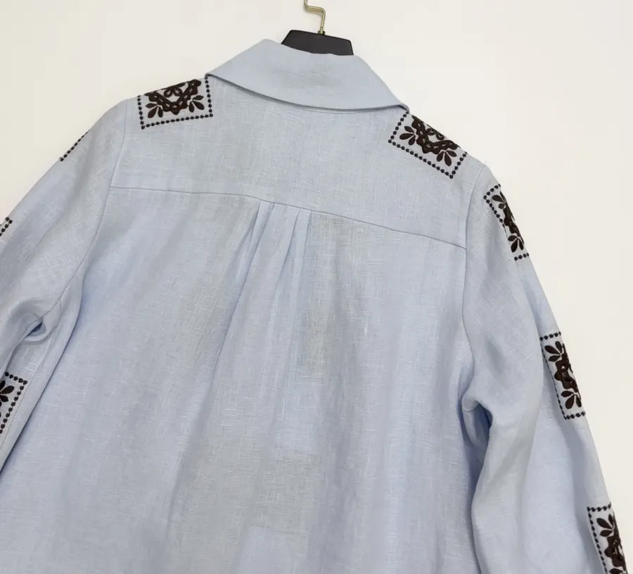 Light Blue Embroidered Panel Shirt Dress in Light Blue, product view 21