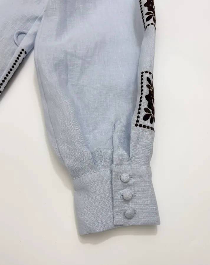Light Blue Embroidered Panel Shirt Dress in Light Blue, product view 22