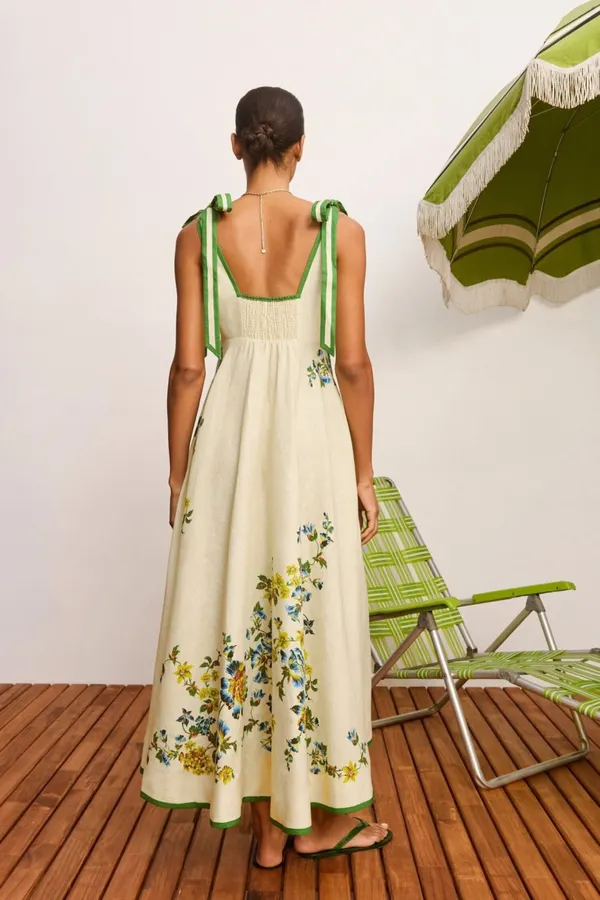 Linen Fille Floral Ballet Slip Dress in Ivory, product view 03