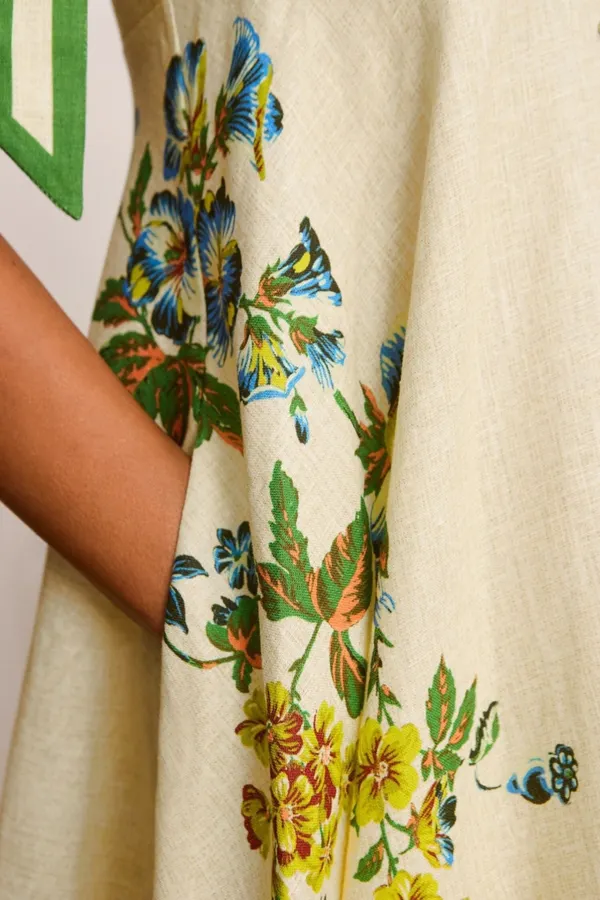 Linen Fille Floral Ballet Slip Dress in Ivory, product view 04