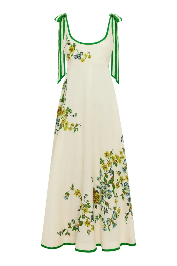Linen Fille Floral Ballet Slip Dress in Ivory, product view 05