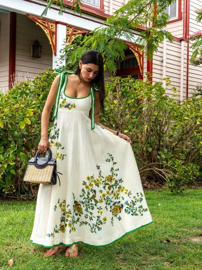 Linen Fille Floral Ballet Slip Dress in Ivory, product view 08