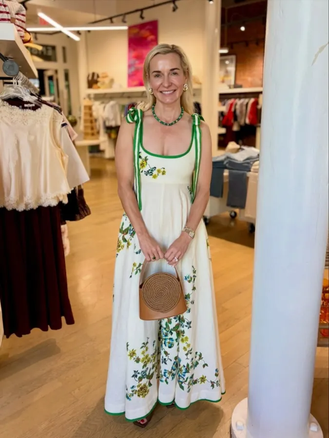 Linen Fille Floral Ballet Slip Dress in Ivory, product view 10