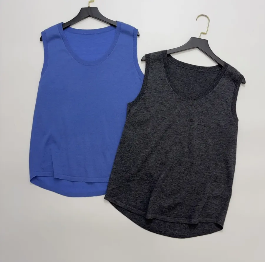 Blue and Charcoal Crew-Neck Sleeveless Top Set in Blue and Charcoal, product view 01