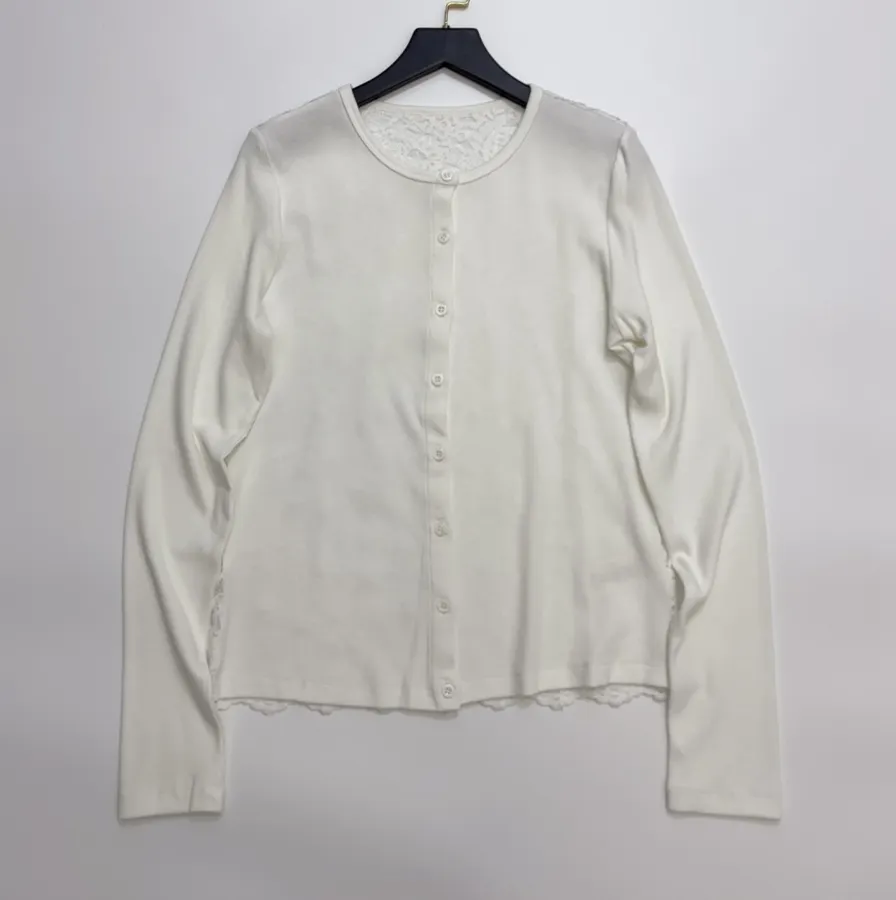 Ivory Crew-Neck Button Cardigan in Off-White, product view 01