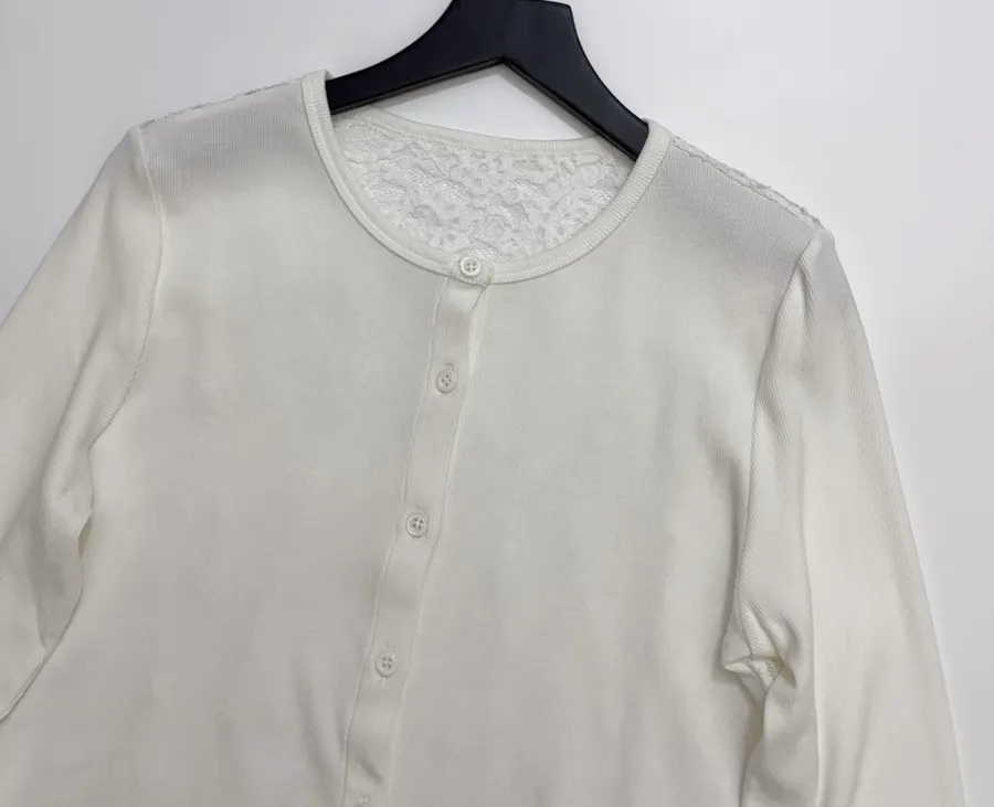 Ivory Crew-Neck Button Cardigan in Off-White, product view 02