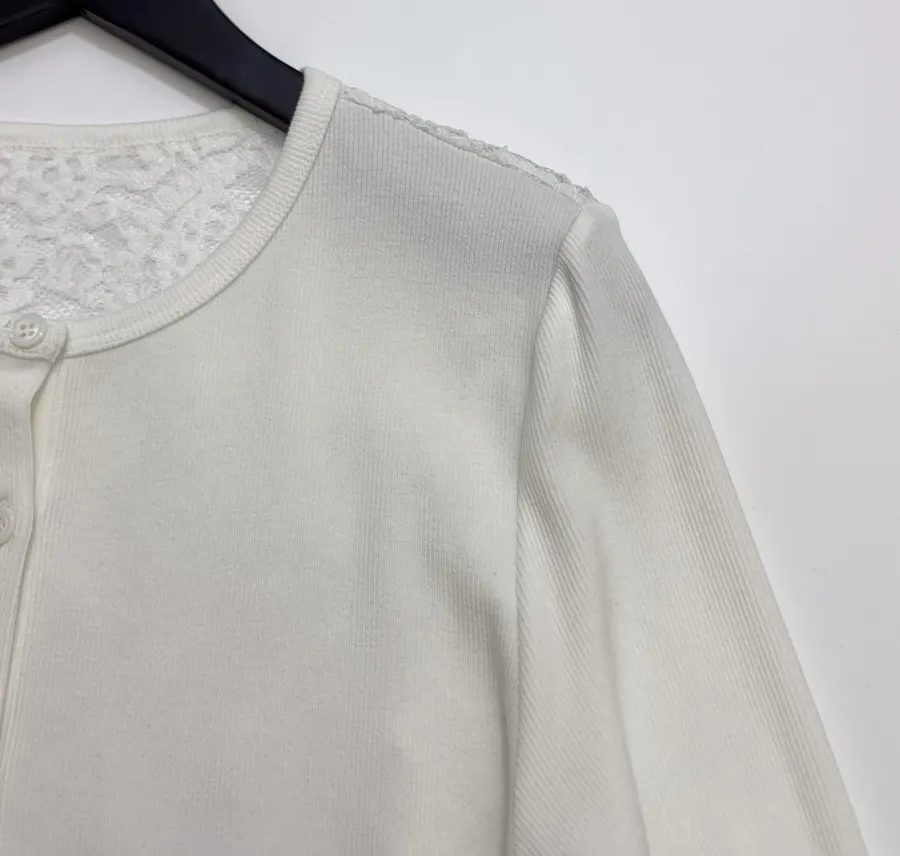 Ivory Crew-Neck Button Cardigan in Off-White, product view 03