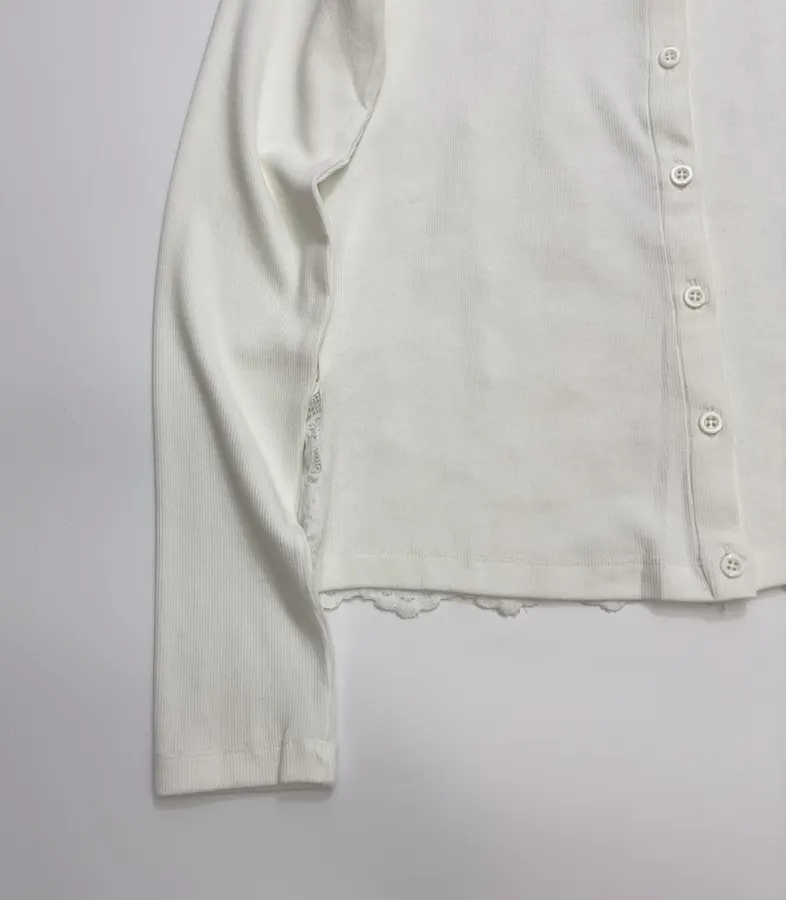 Ivory Crew-Neck Button Cardigan in Off-White, product view 07