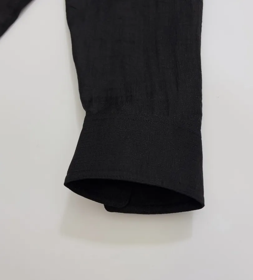 Black Hand-beaded Collarless Loose Long-sleeve Shirt in Black, product view 11