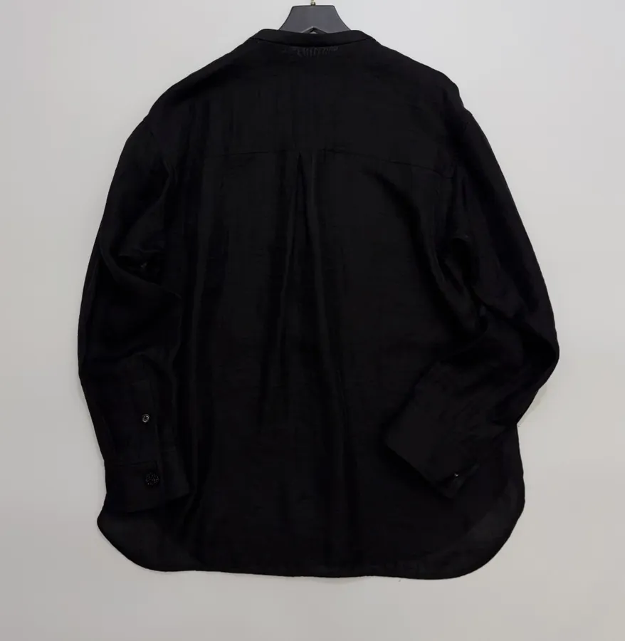 Black Hand-beaded Collarless Loose Long-sleeve Shirt in Black, product view 15