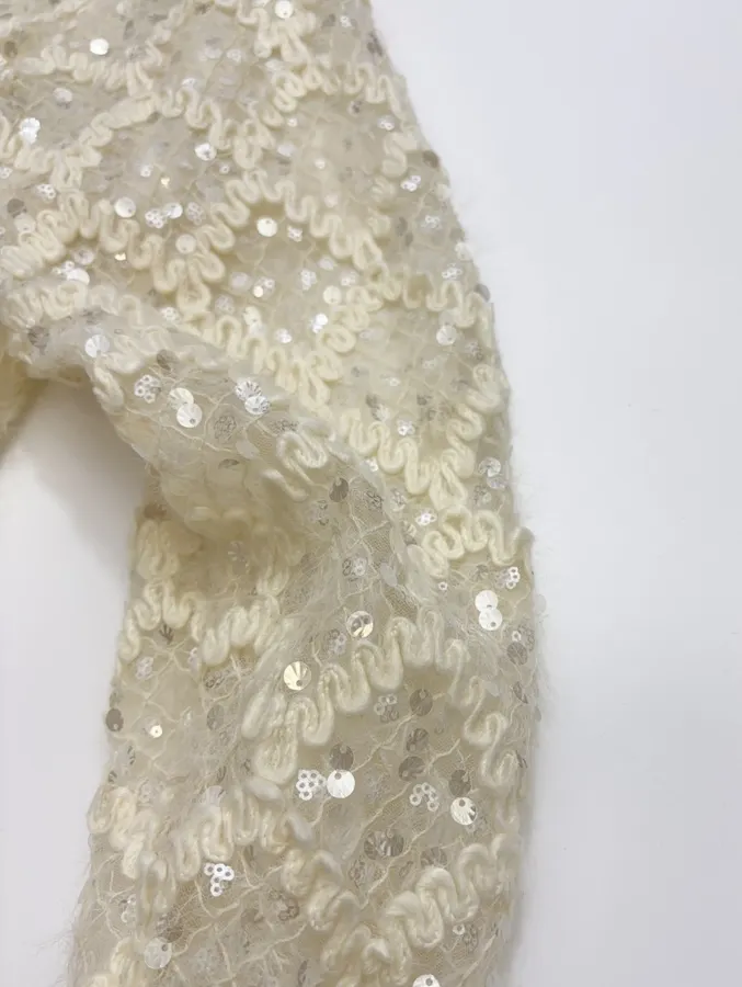 Ivory Sequin Embroidered Crew-Neck Sweatshirt in Off-White, product view 05