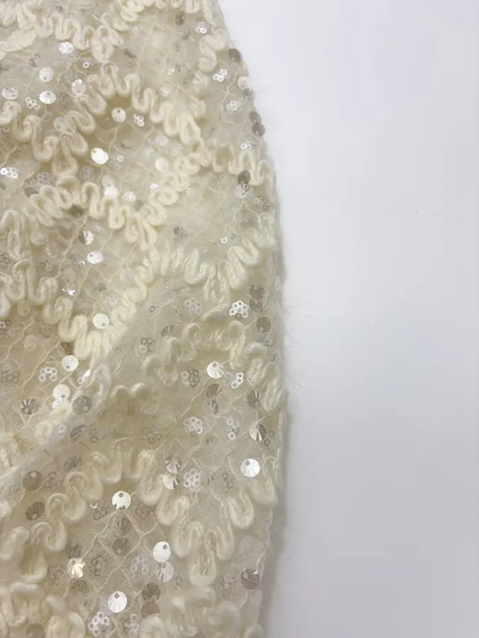 Ivory Sequin Embroidered Crew-Neck Sweatshirt in Off-White, product view 06