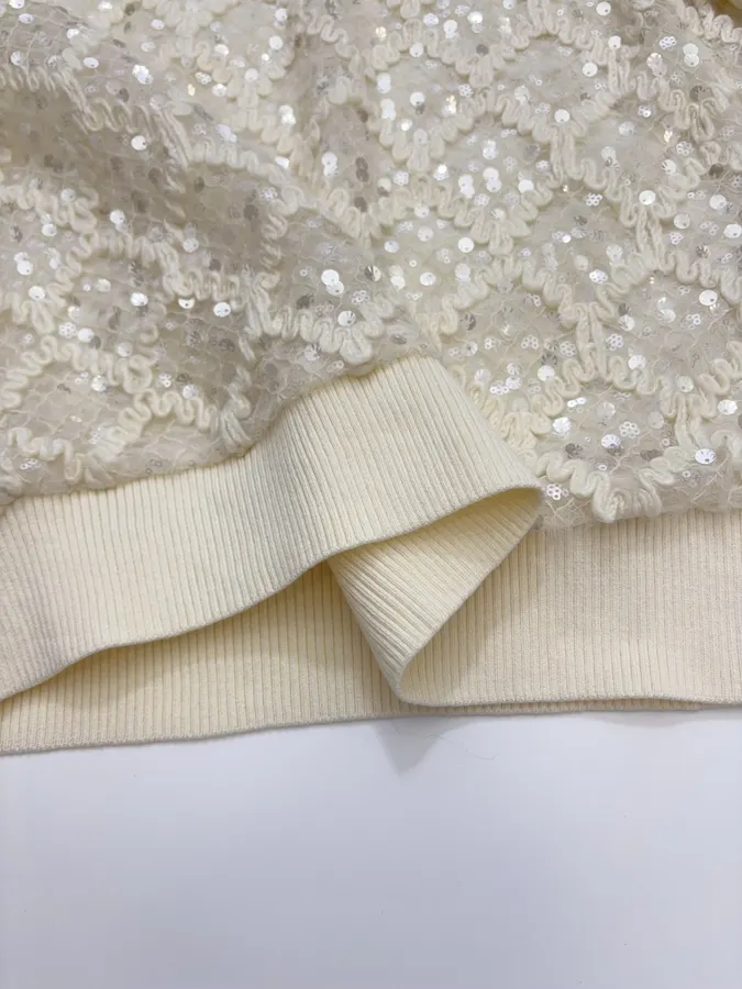 Ivory Sequin Embroidered Crew-Neck Sweatshirt in Off-White, product view 10