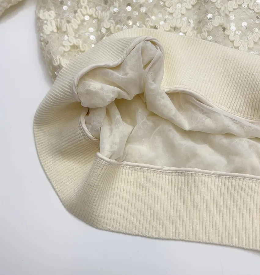 Ivory Sequin Embroidered Crew-Neck Sweatshirt in Off-White, product view 11