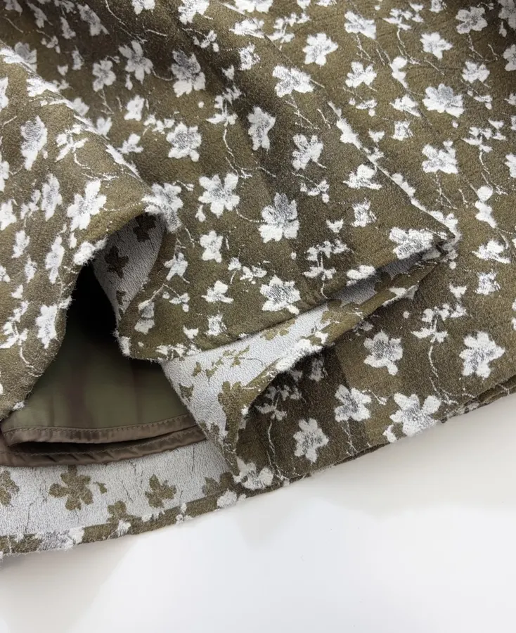 Green Floral Tweed Pleated A-Line Midi Skirt in Green, product view 10
