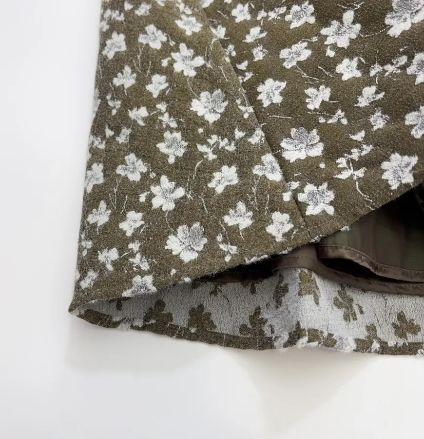 Green Floral Tweed Pleated A-Line Midi Skirt in Green, product view 11
