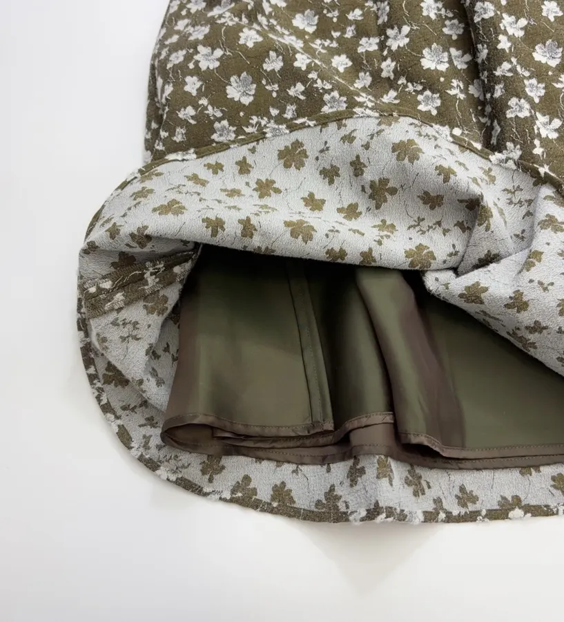 Green Floral Tweed Pleated A-Line Midi Skirt in Green, product view 12
