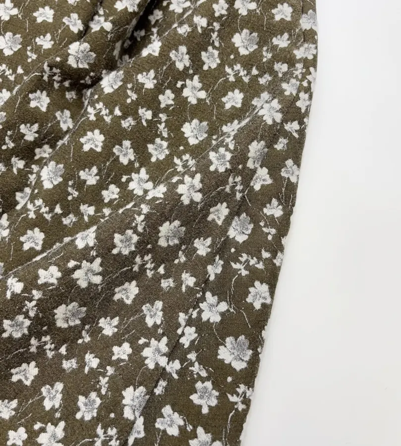 Green Floral Tweed Pleated A-Line Midi Skirt in Green, product view 13