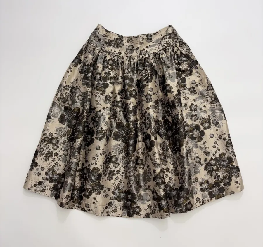 Cream and Black Floral Full Midi Skirt in Black, product view 01