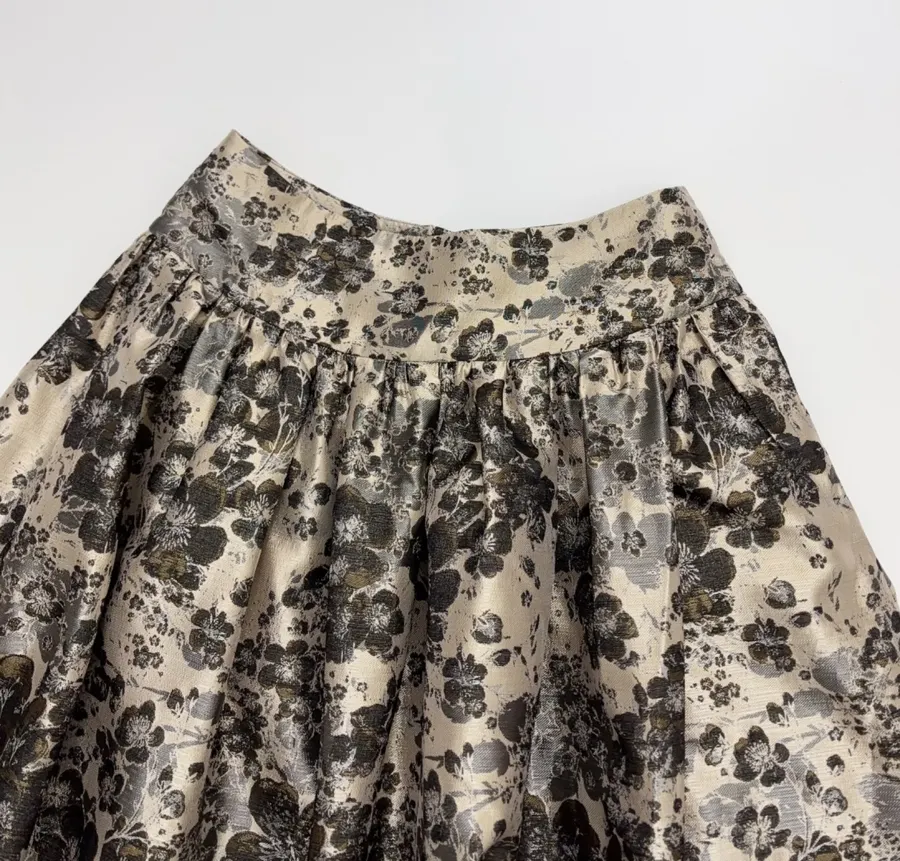 Cream and Black Floral Full Midi Skirt in Black, product view 02