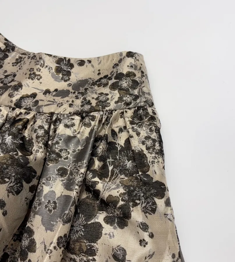 Cream and Black Floral Full Midi Skirt in Black, product view 03