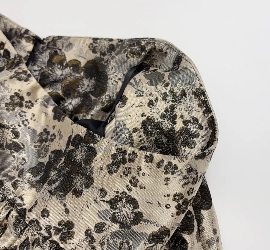 Cream and Black Floral Full Midi Skirt in Black, product view 05