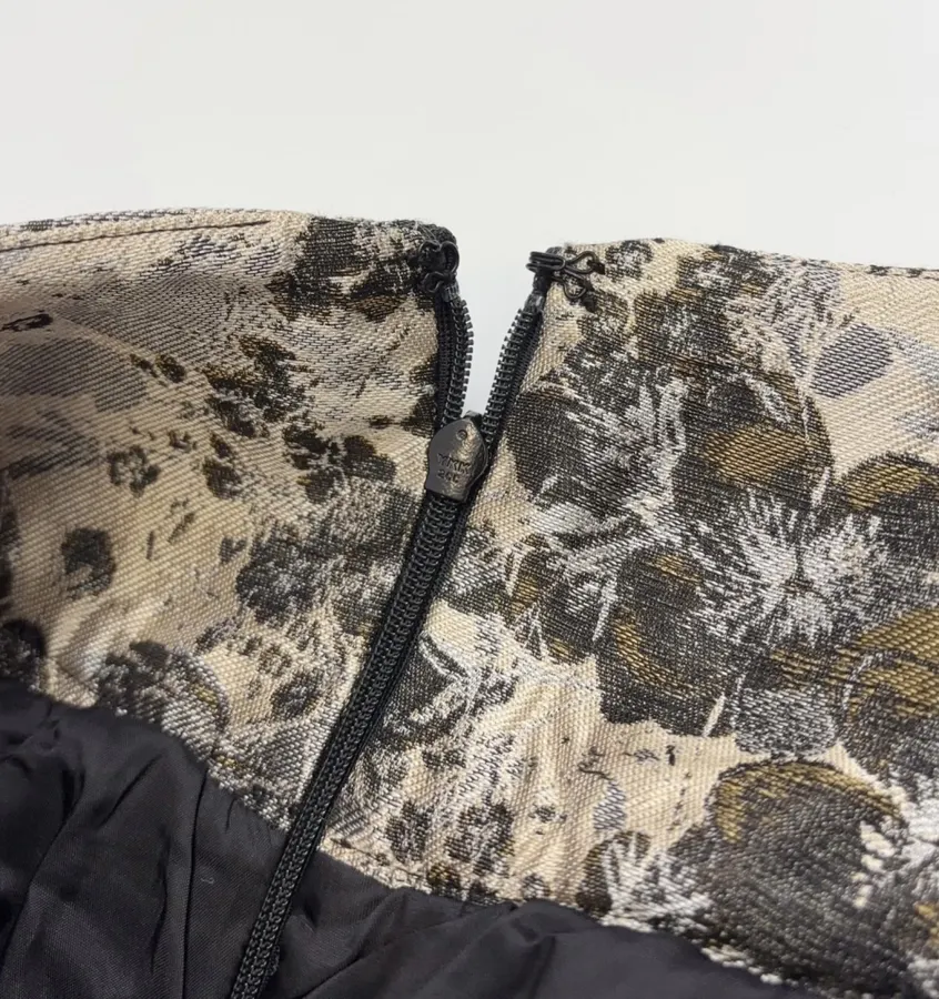 Cream and Black Floral Full Midi Skirt in Black, product view 06