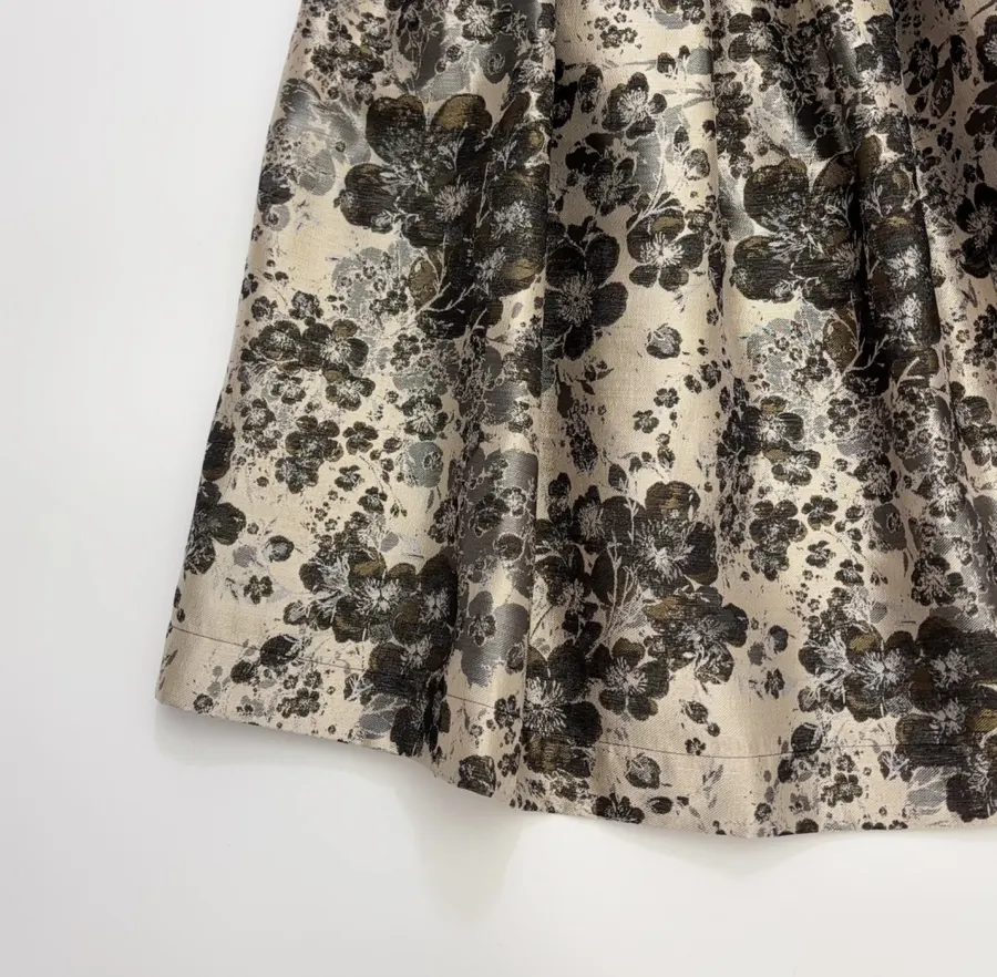 Cream and Black Floral Full Midi Skirt in Black, product view 07