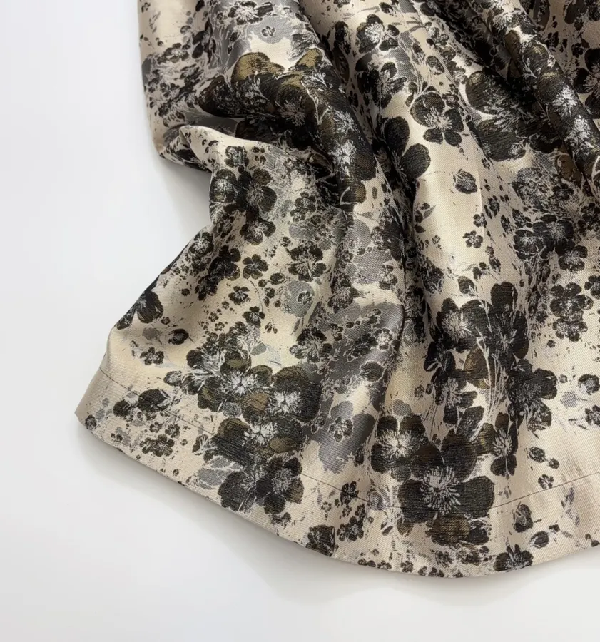 Cream and Black Floral Full Midi Skirt in Black, product view 08
