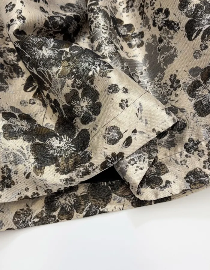 Cream and Black Floral Full Midi Skirt in Black, product view 09
