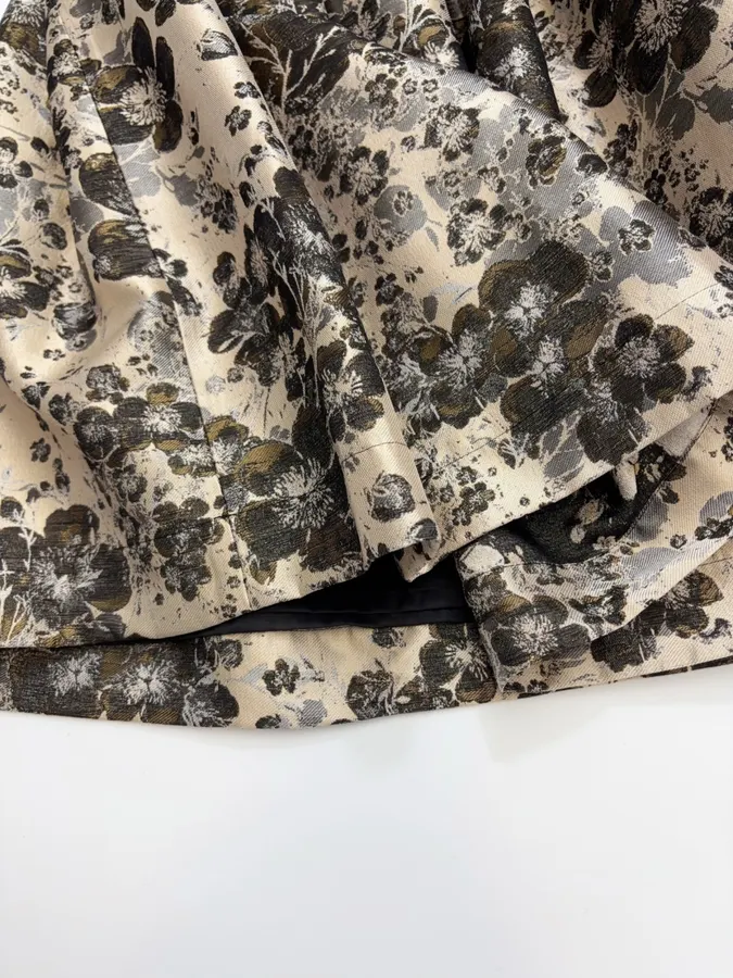 Cream and Black Floral Full Midi Skirt in Black, product view 10