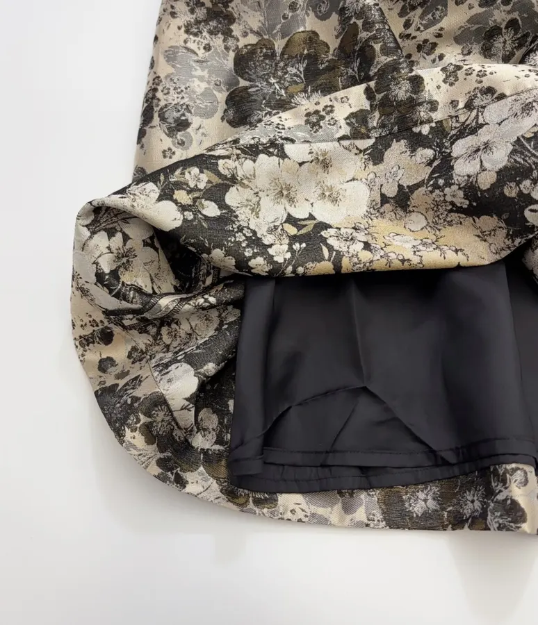 Cream and Black Floral Full Midi Skirt in Black, product view 11