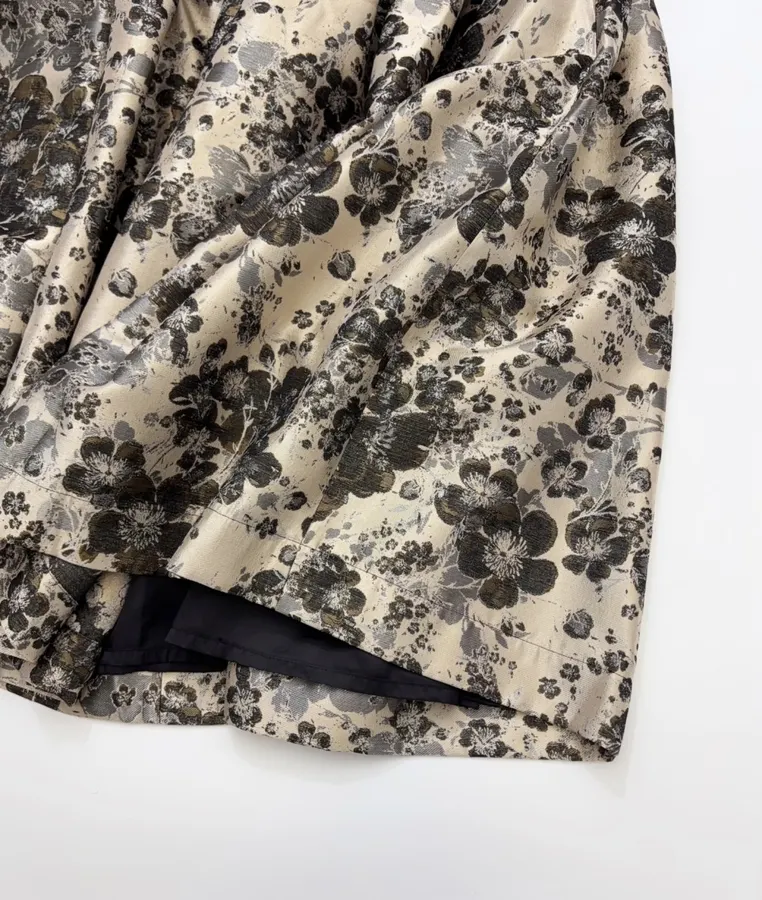 Cream and Black Floral Full Midi Skirt in Black, product view 12