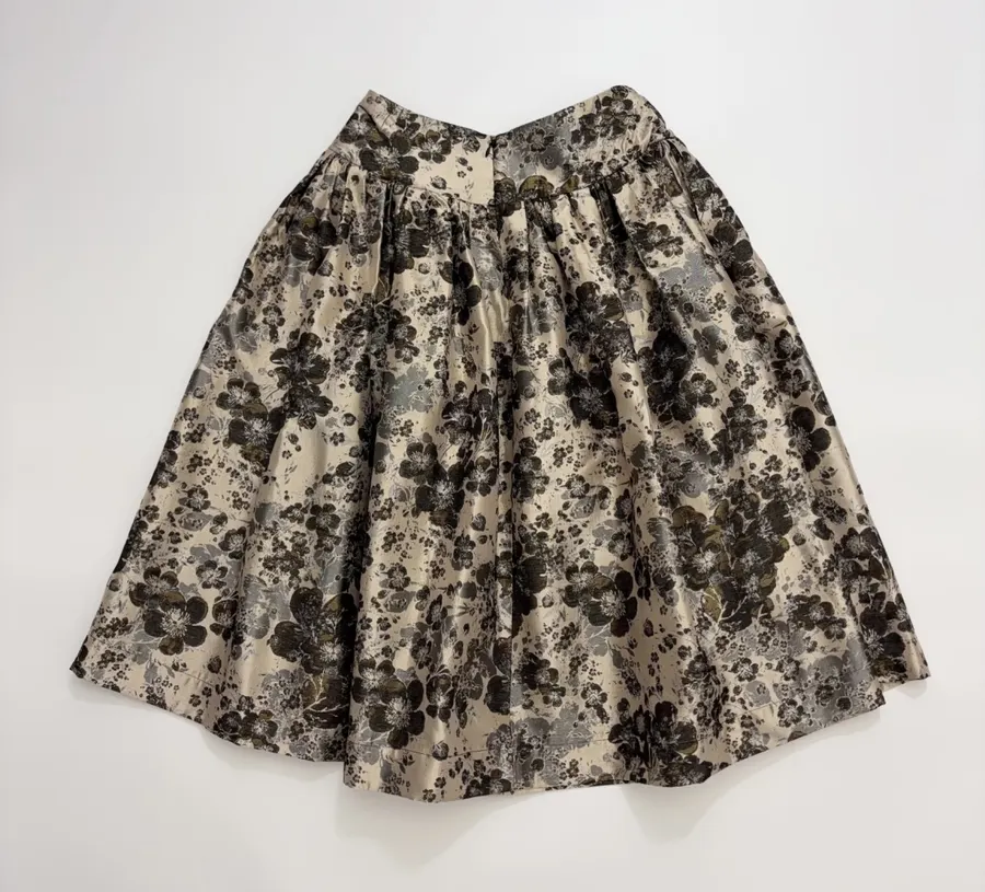 Cream and Black Floral Full Midi Skirt in Black, product view 14
