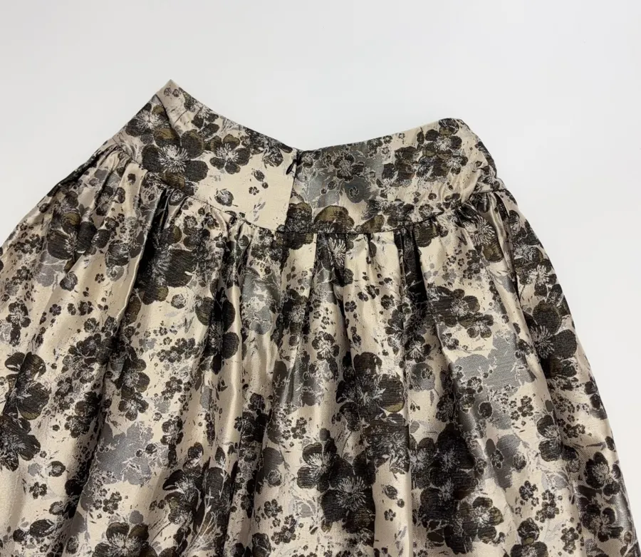 Cream and Black Floral Full Midi Skirt in Black, product view 15
