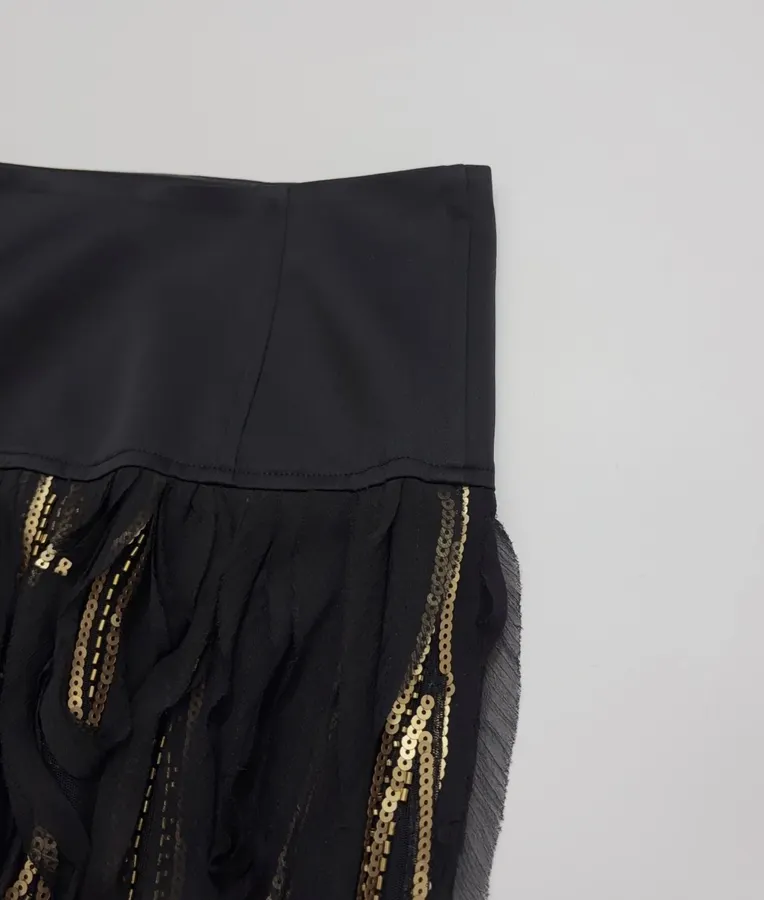 Black and Gold Textured Fringe Midi Skirt in Black and Gold, product view 03