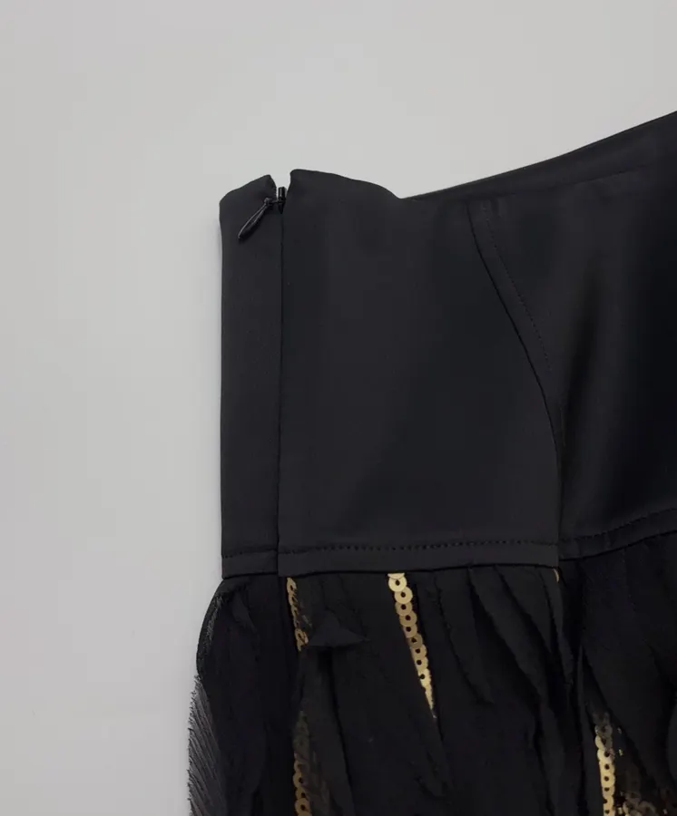 Black and Gold Textured Fringe Midi Skirt in Black and Gold, product view 04