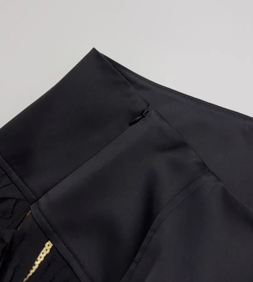 Black and Gold Textured Fringe Midi Skirt in Black and Gold, product view 05