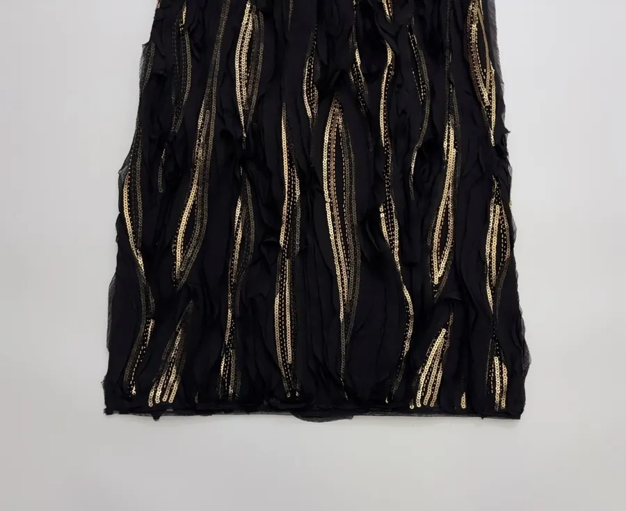 Black and Gold Textured Fringe Midi Skirt in Black and Gold, product view 07