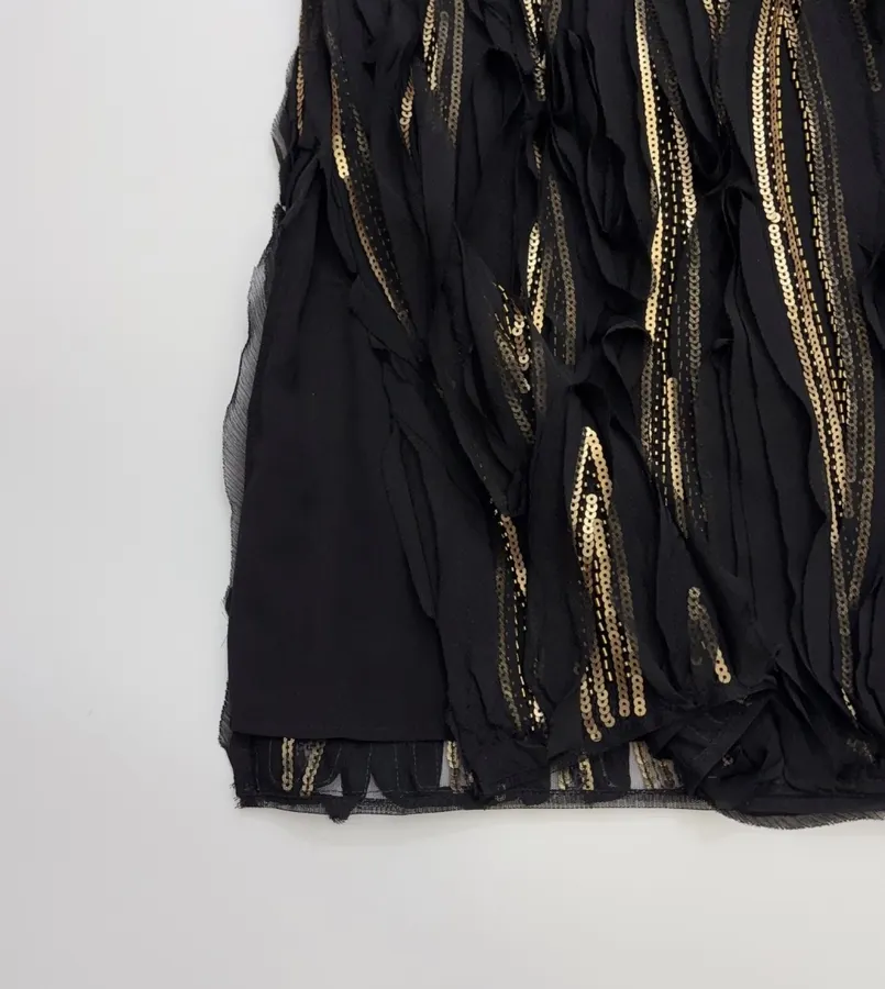 Black and Gold Textured Fringe Midi Skirt in Black and Gold, product view 08