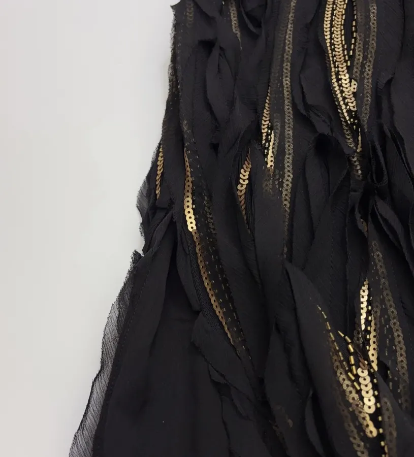 Black and Gold Textured Fringe Midi Skirt in Black and Gold, product view 09