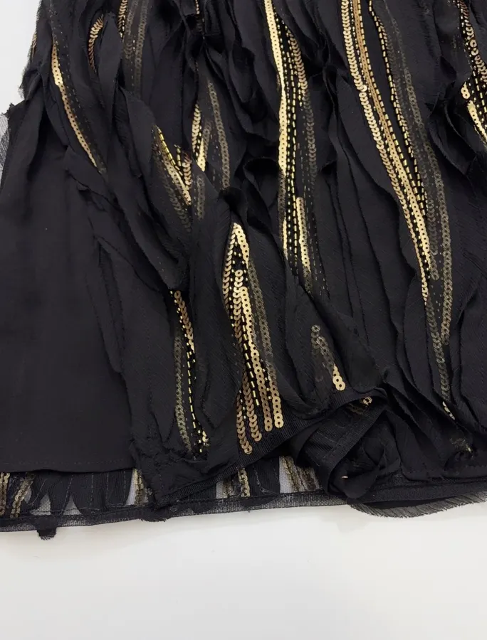 Black and Gold Textured Fringe Midi Skirt in Black and Gold, product view 10